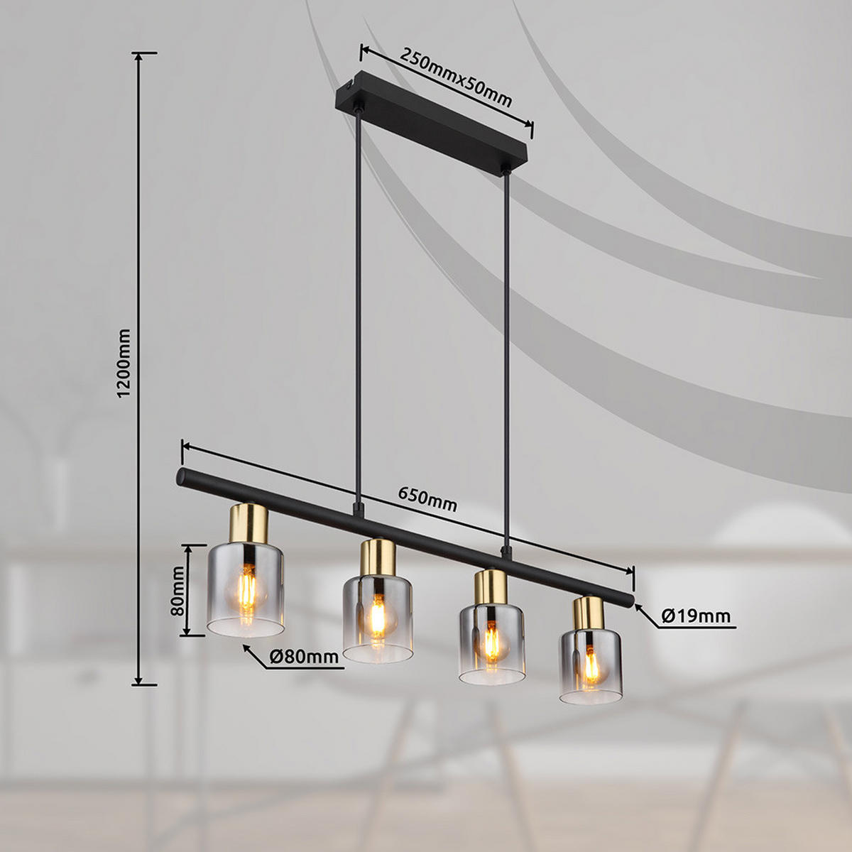 LED HÄNGELEUCHTE Metall Gold Grau Rauchoptik - Grau, Glas (65/8/120cm) - Globo Lighting