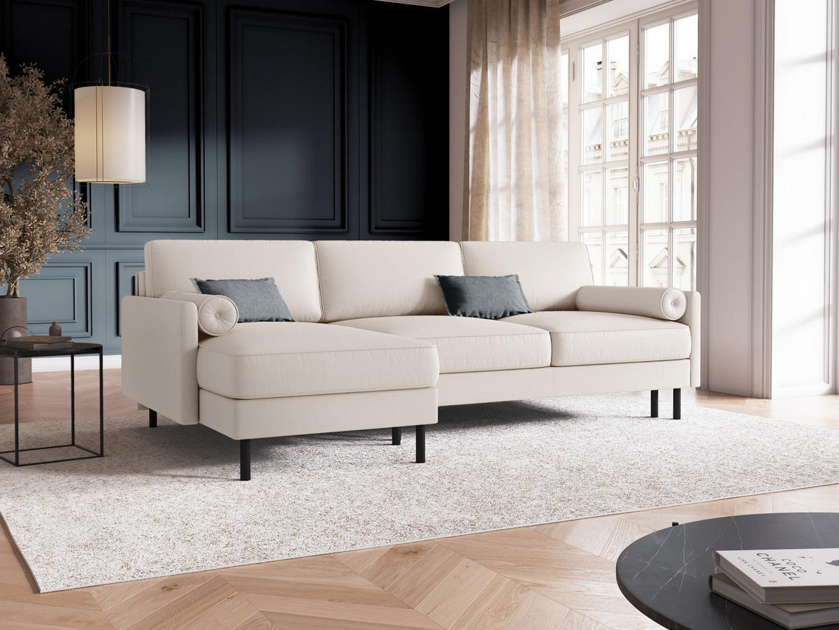 AUSKLAPPBARES-ECKSOFA links mit Container Scott aus strukturiertem Stoff leichtes beige 5 Sitzplätze - Beige, Textil (142/212cm) - Micadoni