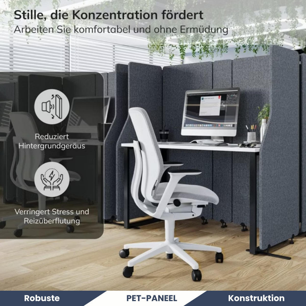 AKUSTIK-TRENNWAND mit Schalldämmung PEOLT 145x260x1,8cm Anthrazit Stellwand - Anthrazit, Kunststoff (260/145/1.8cm) - DELUKE