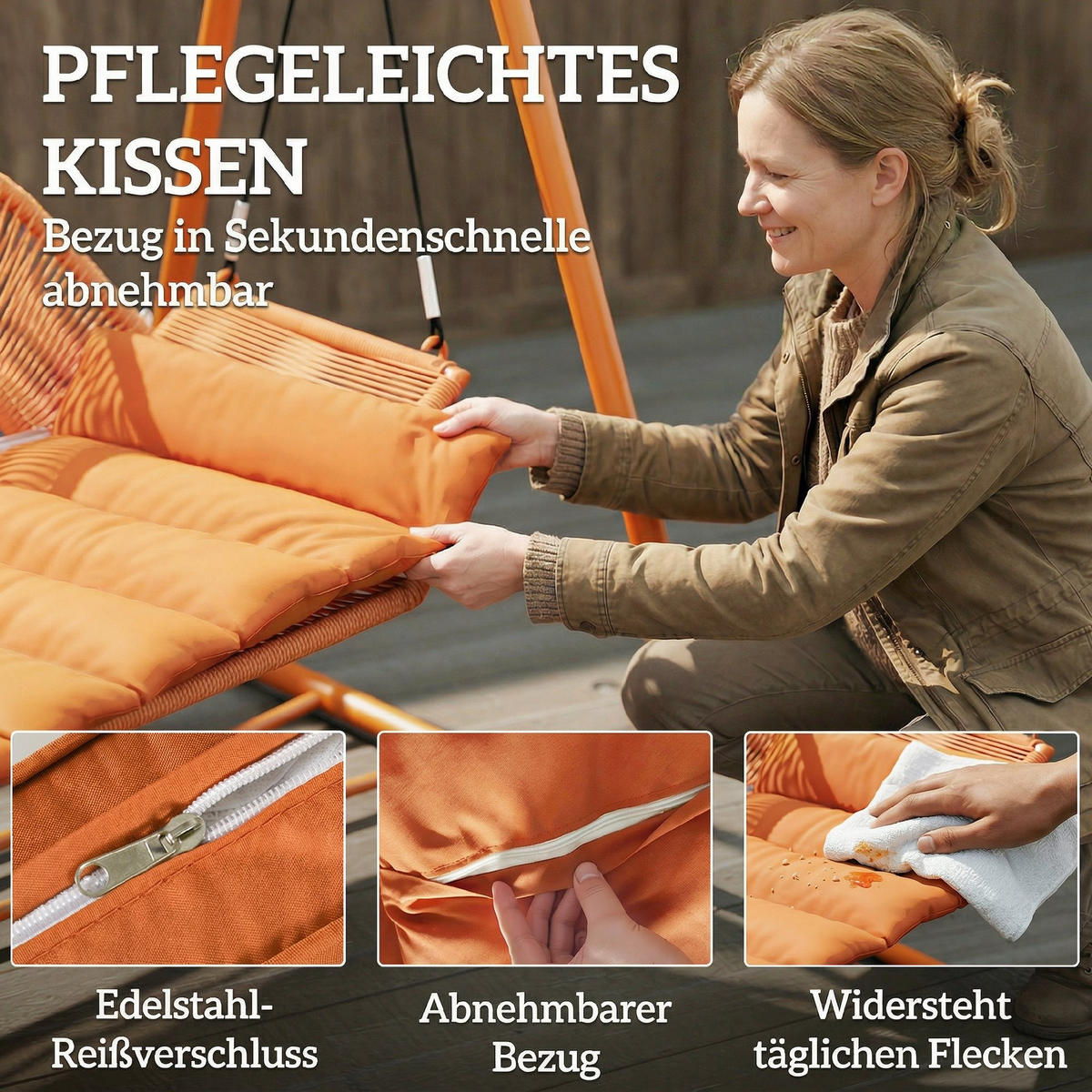 HOLLYWOODSCHAUKEL DE-07070 2-Sitzer, Geflecht-Design, Terrakotta - Terracotta, Metall (174/162/120cm) - ComfortXL