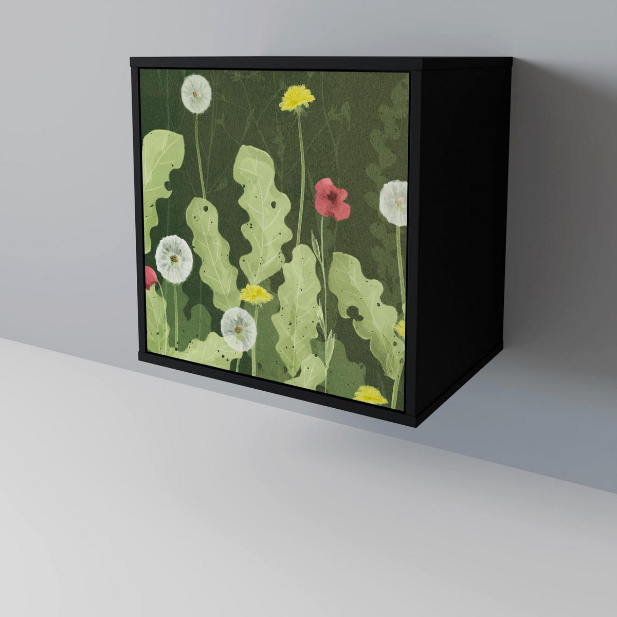 SIDEBOARD DANDELION AMUSE, Schwarz, 57,5x42x75,5 cm, Goldfarbene Metallfüße - Goldfarben/Multicolor, Holzwerkstoff/Metall (57.5/75.5/42cm) - SpaceRebels