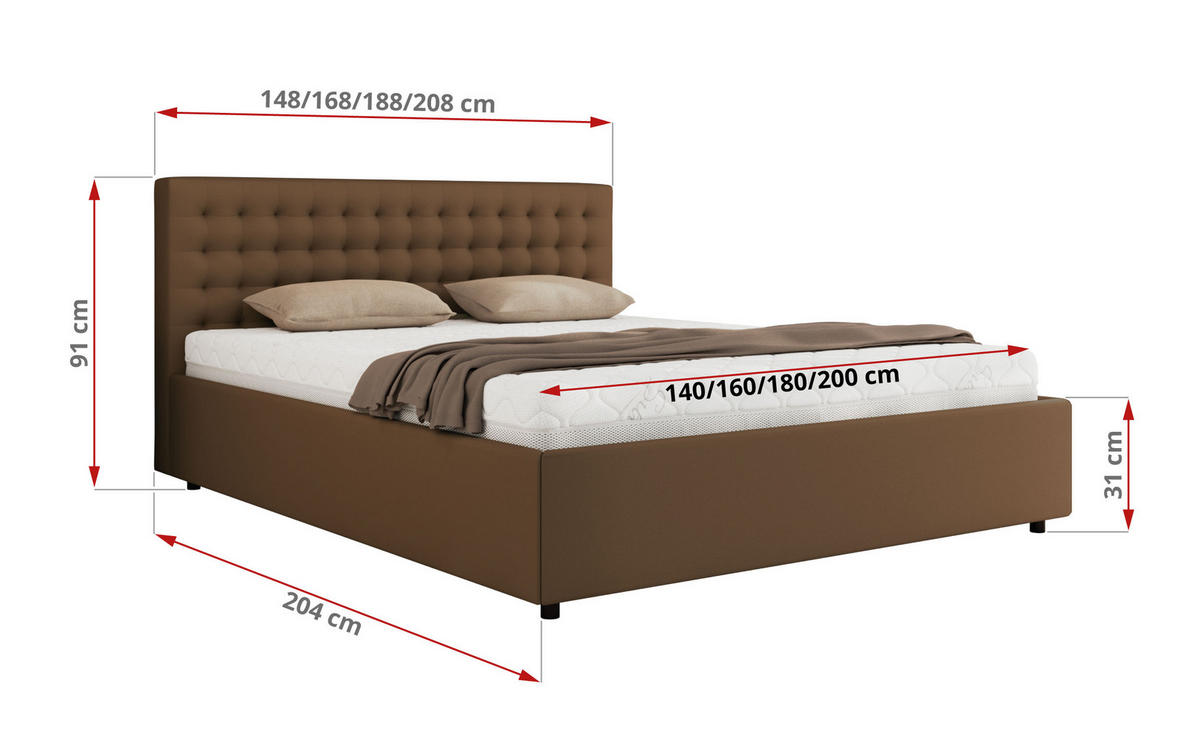 POLSTERBETT PAVO CLASSIC 200/200 - Braun Kunstleder - Multipocket-Matratze - Braun, Textil (200/200cm) - MKS