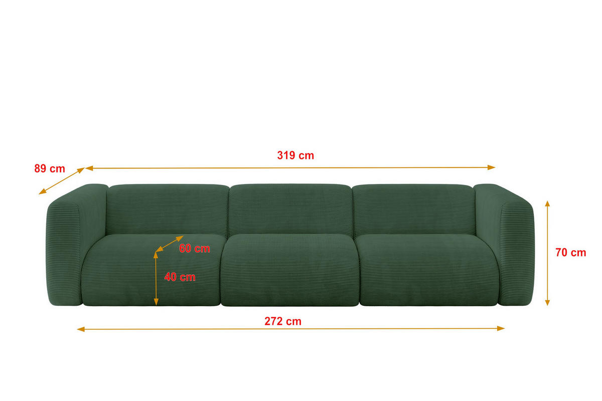 MODULÁRNÍ pohovka MIRA-S2, 3místná, 319 × 89 × 70 cm, zelená, manšestr - černá/šalvějově zelená, kompozitní dřevo/textil (319/70/89cm) - ALTDECOR