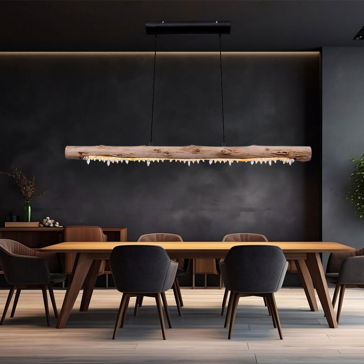 LED HÄNGELEUCHTE Holz Natur Schwarz - Schwarz, Holz (100/8/150cm) - Globo Lighting