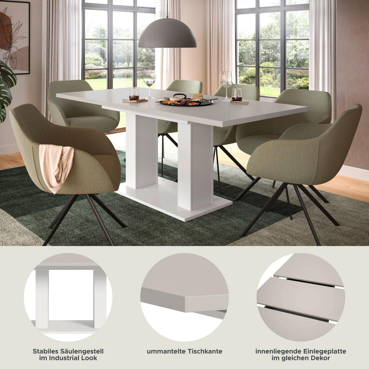 ESSTISCH MOTION (B/H/T: ca. 150/76/90 cm) in Weiß/Kaschmir - Weiß, Holzwerkstoff (90/150/76cm)