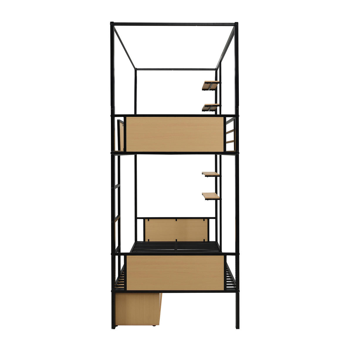 ETAGENBETT aus MDF und Metall 90x200 cm in Schwarz/Natur mit Stauraum - Schwarz, Holzwerkstoff (90/200cm) - Modfu