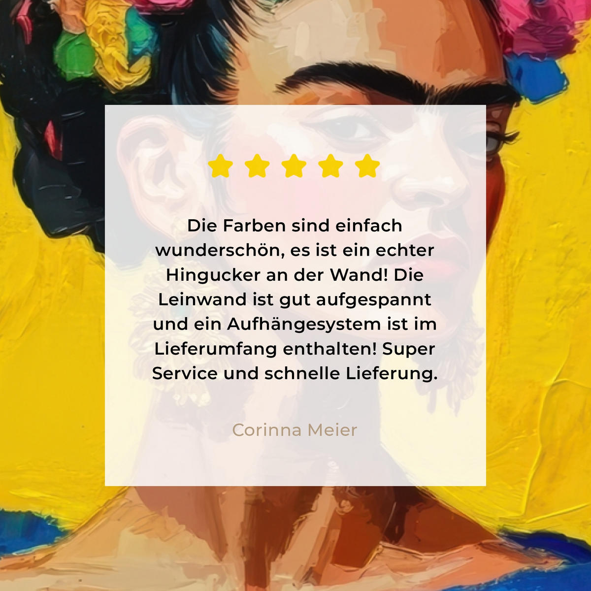 LEINWANDBILD Frida Kahlo - Frau - Gelb - Blau - Blumen Gemälde 60x40 cm - Gelb, Textil (60/40cm) - MuchoWow