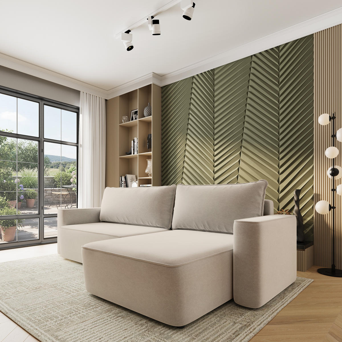 ECKSOFA BELARO CL Creme Samtstoff mit Schlaffunktion - Creme, Holzwerkstoff/Textil (280/162cm) - MASSENO