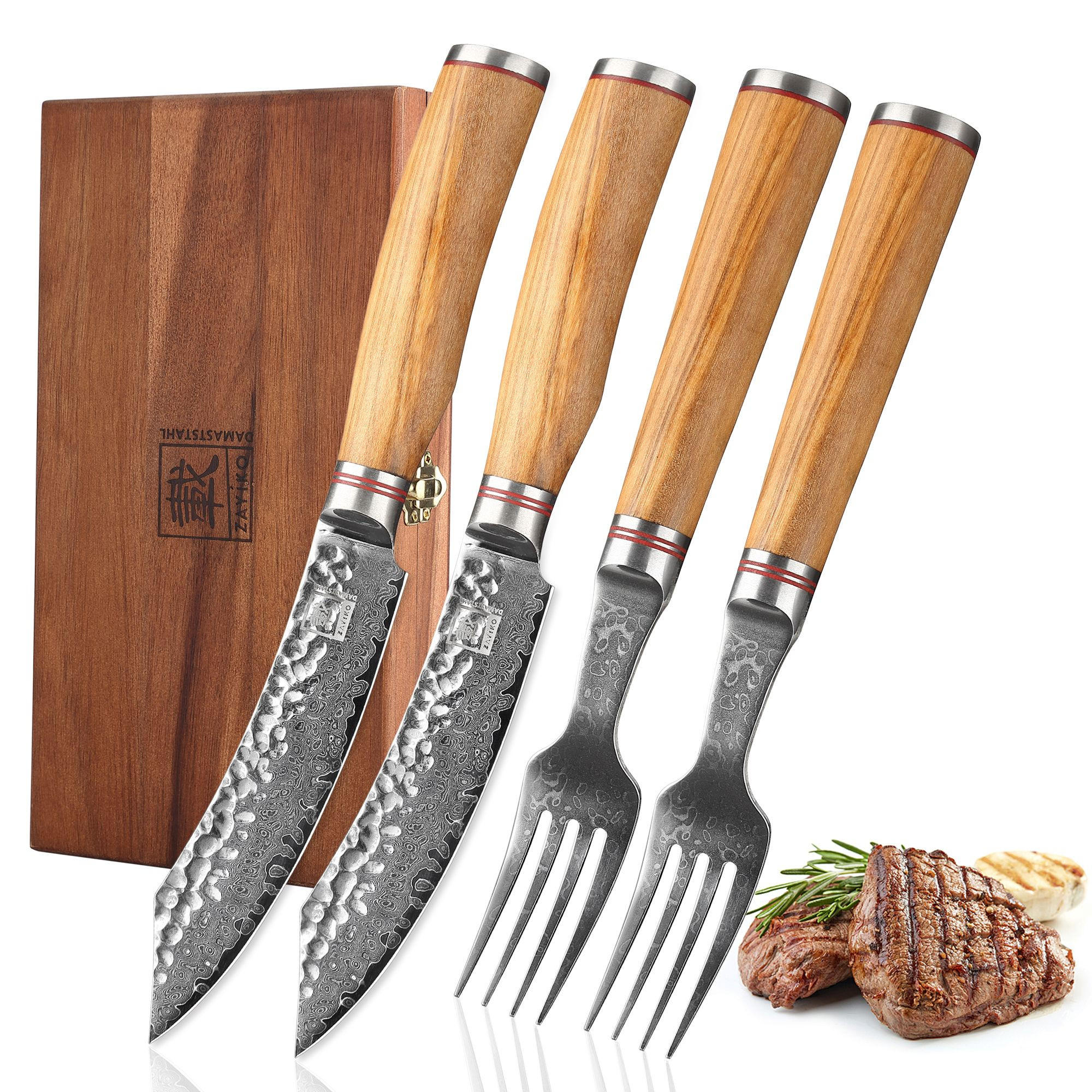 2ER STEAKBESTECK-SET 12 cm - Braun, Holz/Metall - Zayiko