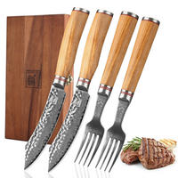 2ER STEAKBESTECK-SET 12 cm - Braun, Holz/Metall - Zayiko