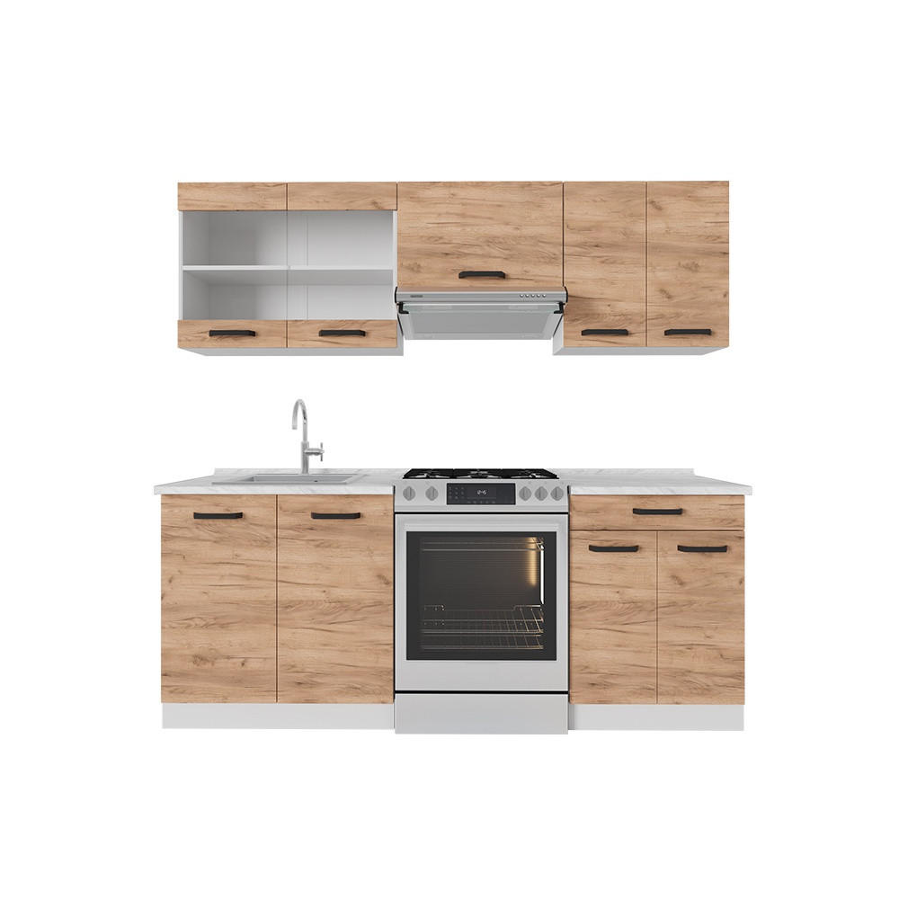 KUHINJSKI BLOK R-Line Zlata moč hrast/bela 200 cm DP Hrast - bela/medeni hrast, leseni material (200/81.6/60cm) - Vicco