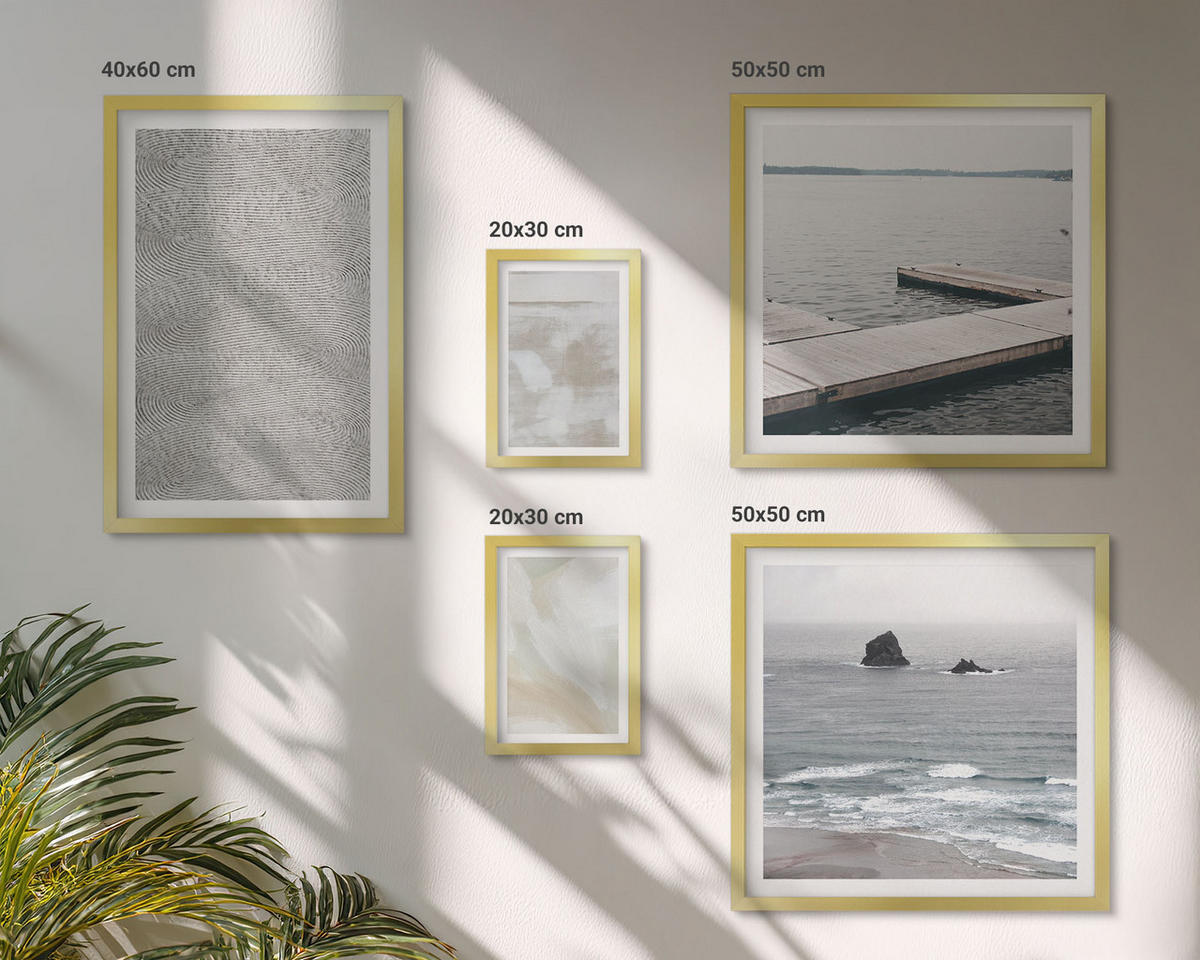 WANDBILDER 5er Set - 50x50 cm & 20x30 cm & 40x60 cm Goldrahmen - Abstraktes Design, moderne Texturen - Goldfarben, Kunststoff (40/60cm) - ArtPrintCave
