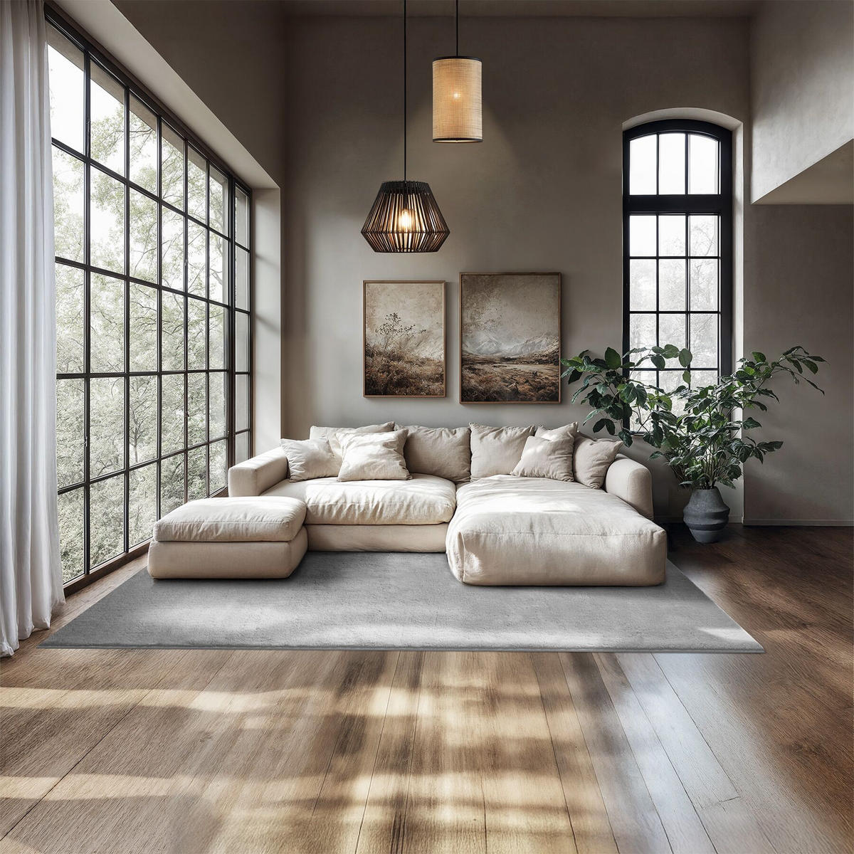 KURZFLORTEPPICH Soft Zone,rutschfeste Unterseite,grau - Grau, Kunststoff (230/160cm) - tectake