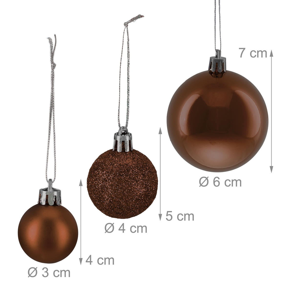 76XWEIHNACHTSKUGELN - Braun, Kunststoff (6/7/6cm) - Relaxdays