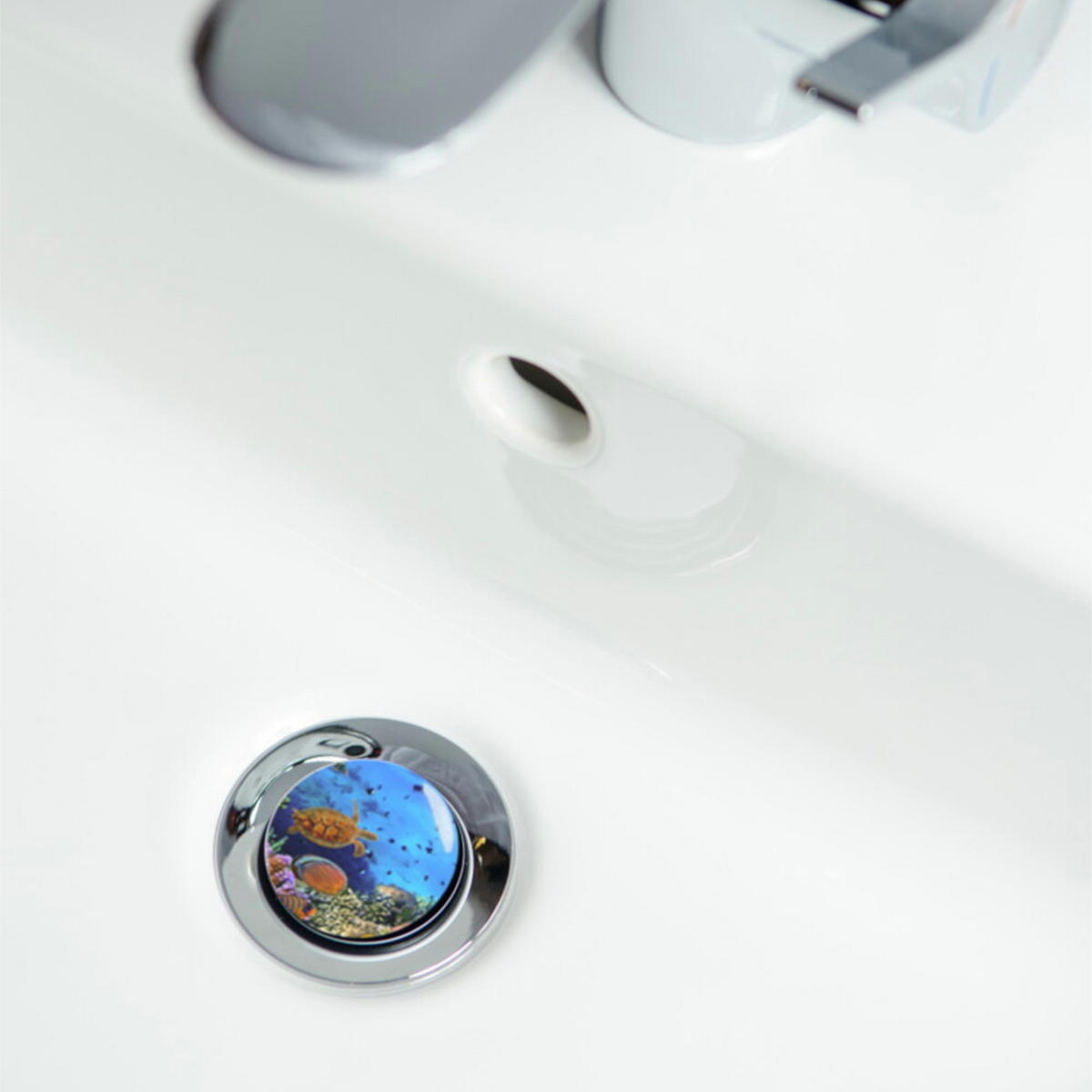 WASCHBECKENSTÖPSEL Ocean - Blau, Kunststoff/Metall (4/7/7cm) - Sanilo