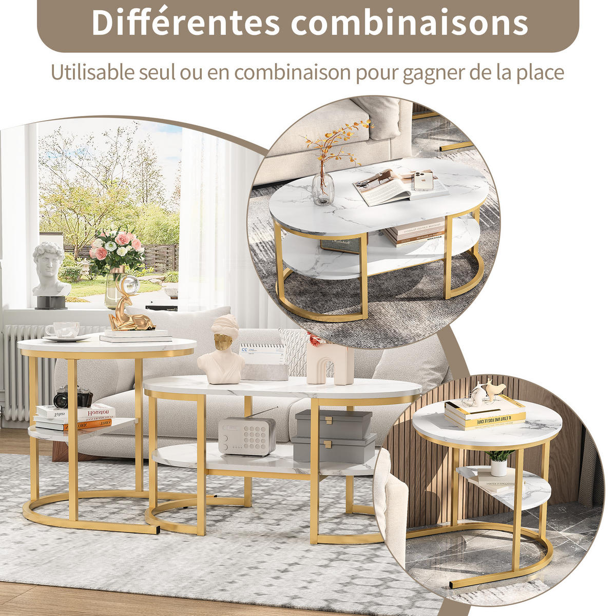 COUCHTISCH 2er Set Metall Ablage Wohnzimmertisch gold - Goldfarben, Holz (46/80/41cm) - LEBENLANG