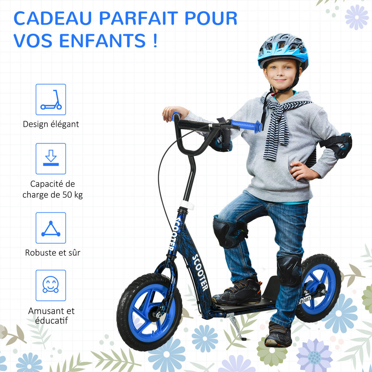 KINDERSCOOTER DE-16947 grandes roues 5 niveaux réglable Bleu - Blau, Metall (118/52/88cm) - ComfortXL
