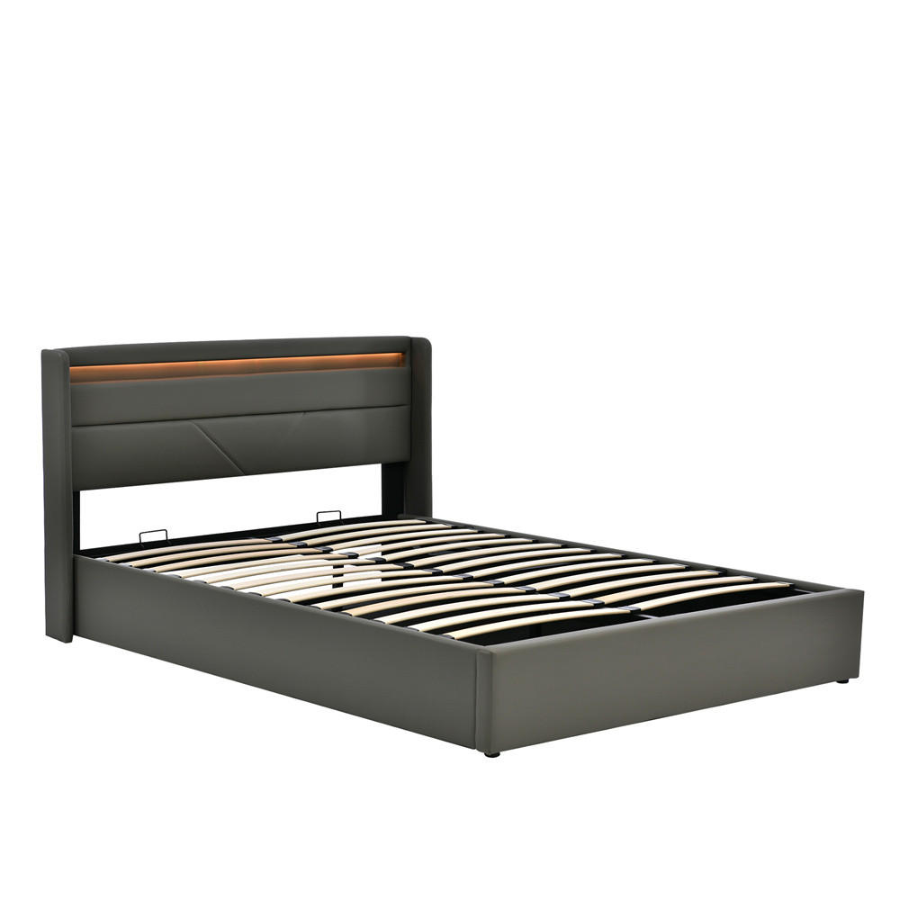 POLSTERBETT 140/200 cm in Grau mit LED - Grau, Holz/Textil (140/200cm) - KOMHTOM