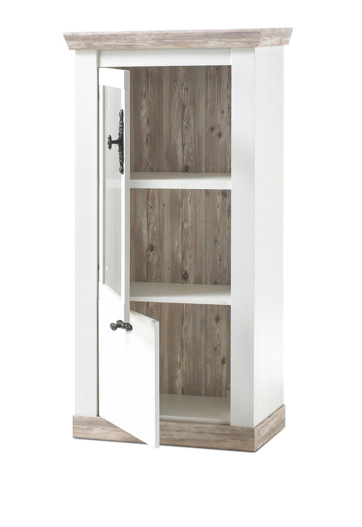 VITRINE Pinie weiß, Oslo Pinie Landhaus, Vitrinenschrank, 71 x 146 cm - Anthrazit/Weiß, Holzwerkstoff/Metall (71/146/37cm) - Furn.Design