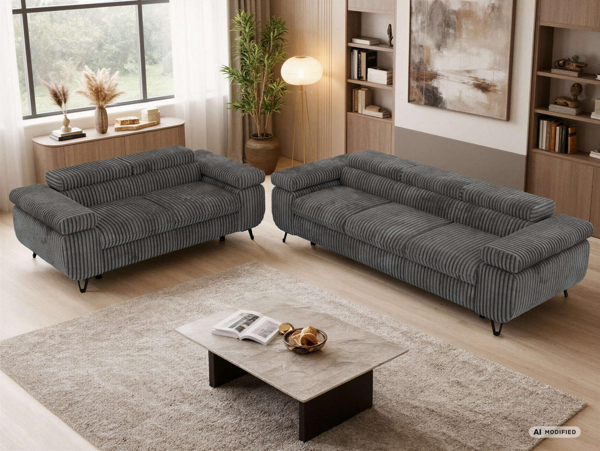 SEDACÍ SOUPRAVA PETER 2+3 - Šedá Manšestr - šedá/černá, kov/textil (262/76/99cm) - MKS
