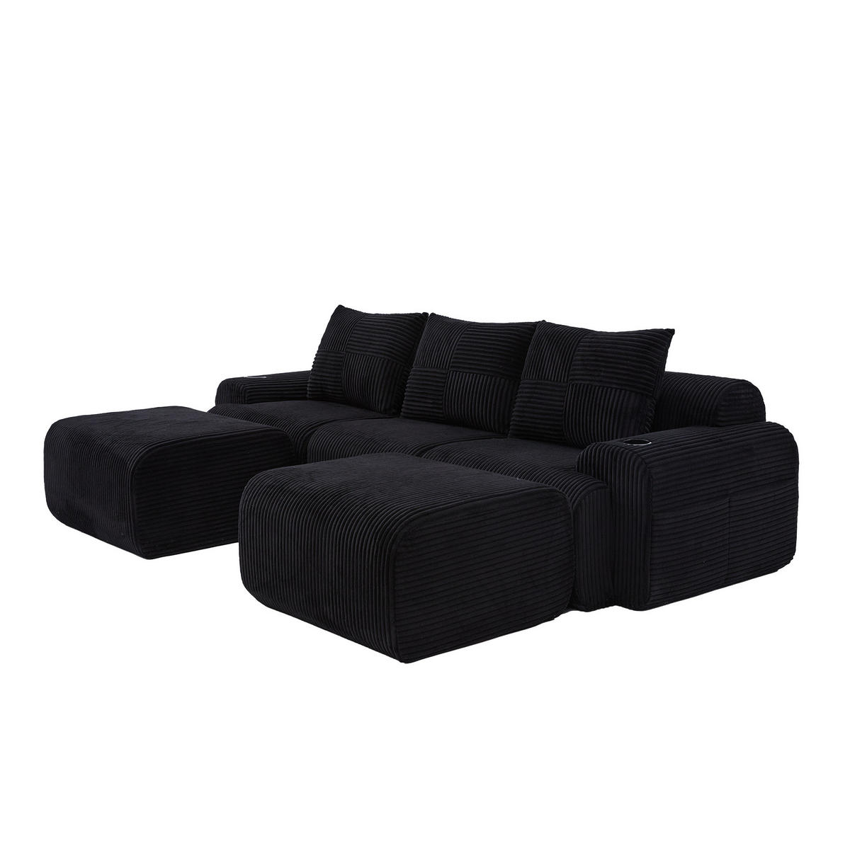 MODULSOFA 3-Sitzer 268 x 174 cm Corduroy Black - Schwarz, Kunststoff (174/80/268.1cm) - Meubliv