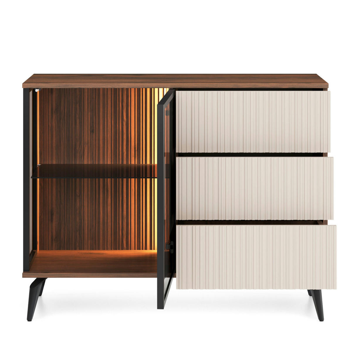 SIDEBOARD DAWSON KOM2 Profilierte Fronten Eiche Walnuss Kaschmir - Kaschmir, Holzwerkstoff/Kunststoff (103/80/39cm) - Komodee