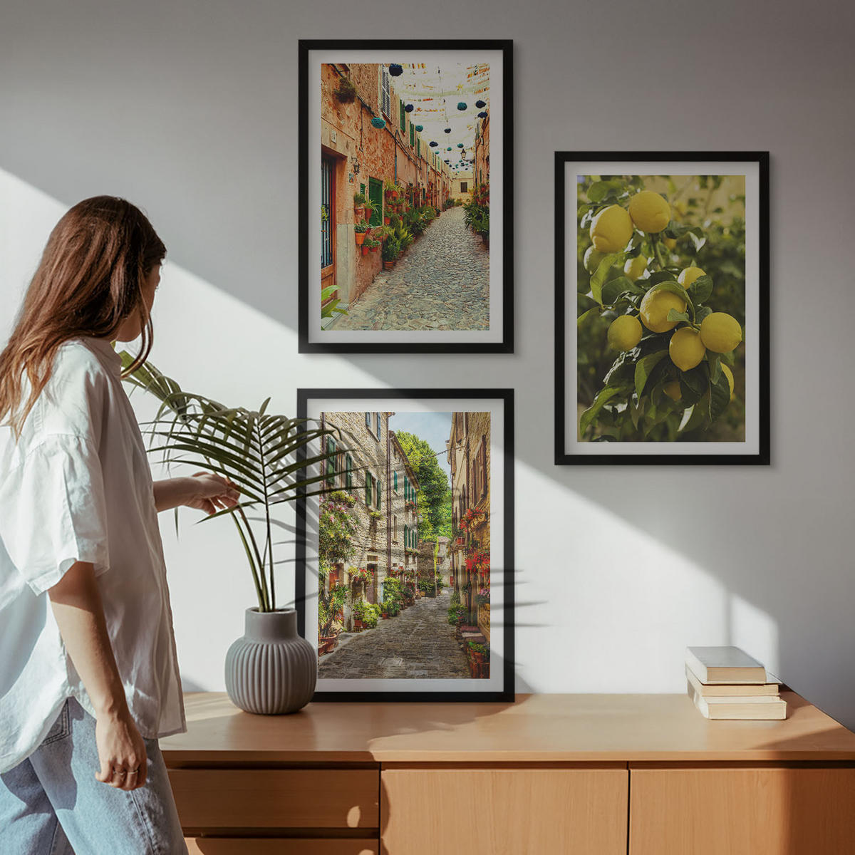 WANDBILDER 3er-Set - 40x60 cm Schwarzer Rahmen - Straßen mit Zitronenblüten im Hintergrund - Schwarz, Kunststoff (40/60cm) - ArtPrintCave