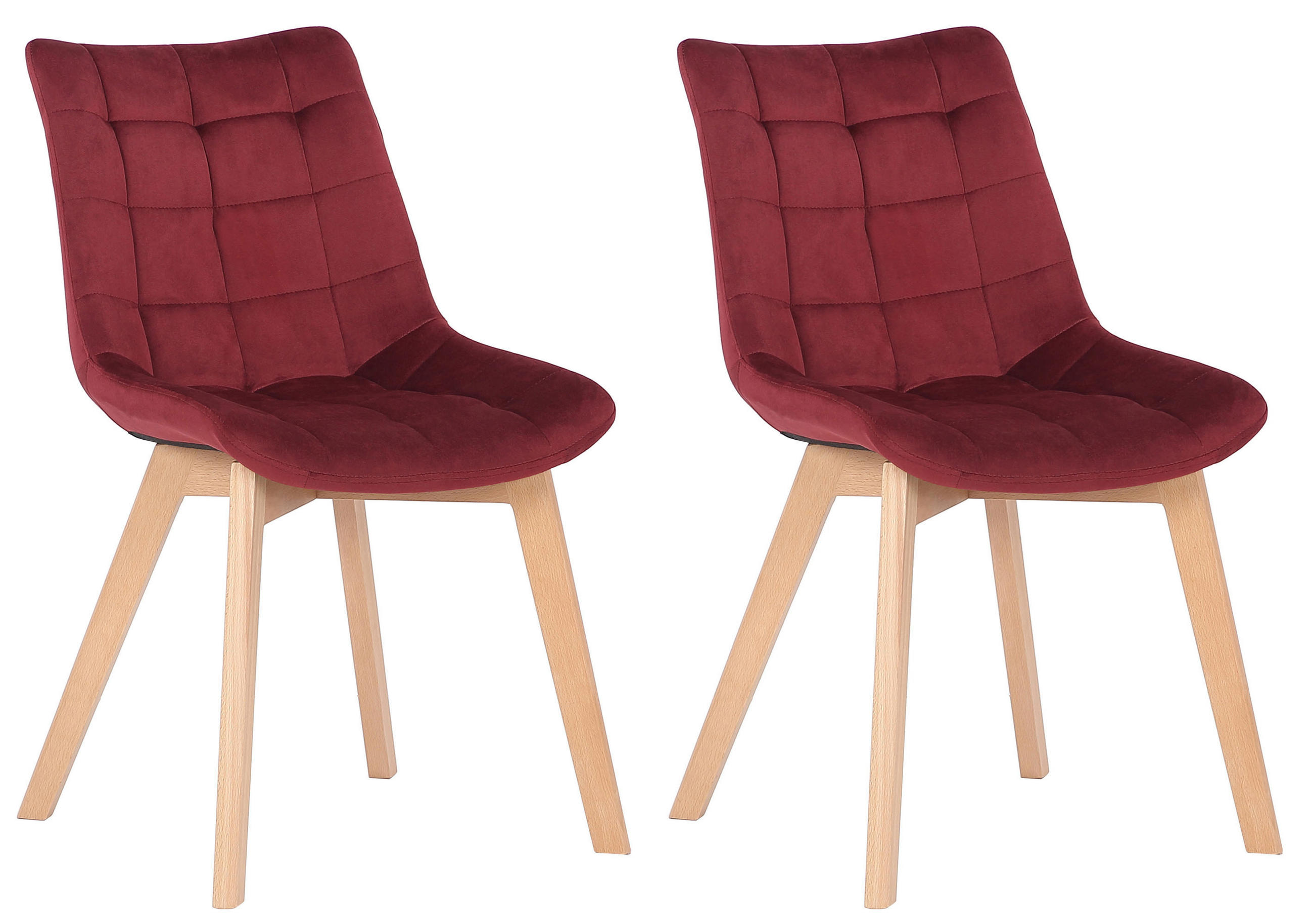 STUHL 2er Set Samt Rot - Eukalyptusholzfarben/Rot, Holz/Textil (46/82/61cm) - CLP