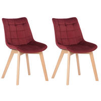 STUHL 2er Set Samt Rot - Eukalyptusholzfarben/Rot, Holz/Textil (46/82/61cm) - CLP