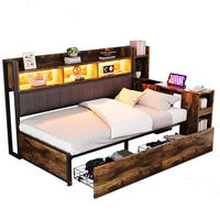 MULTIFUNKTIONSBETT aus Metall und Holz 90x200 cm Naturholzfarben mit Schreibtisch, Steckdosen, LED und Stauraum - Naturfarben, Metall (90/200cm) - Modfu