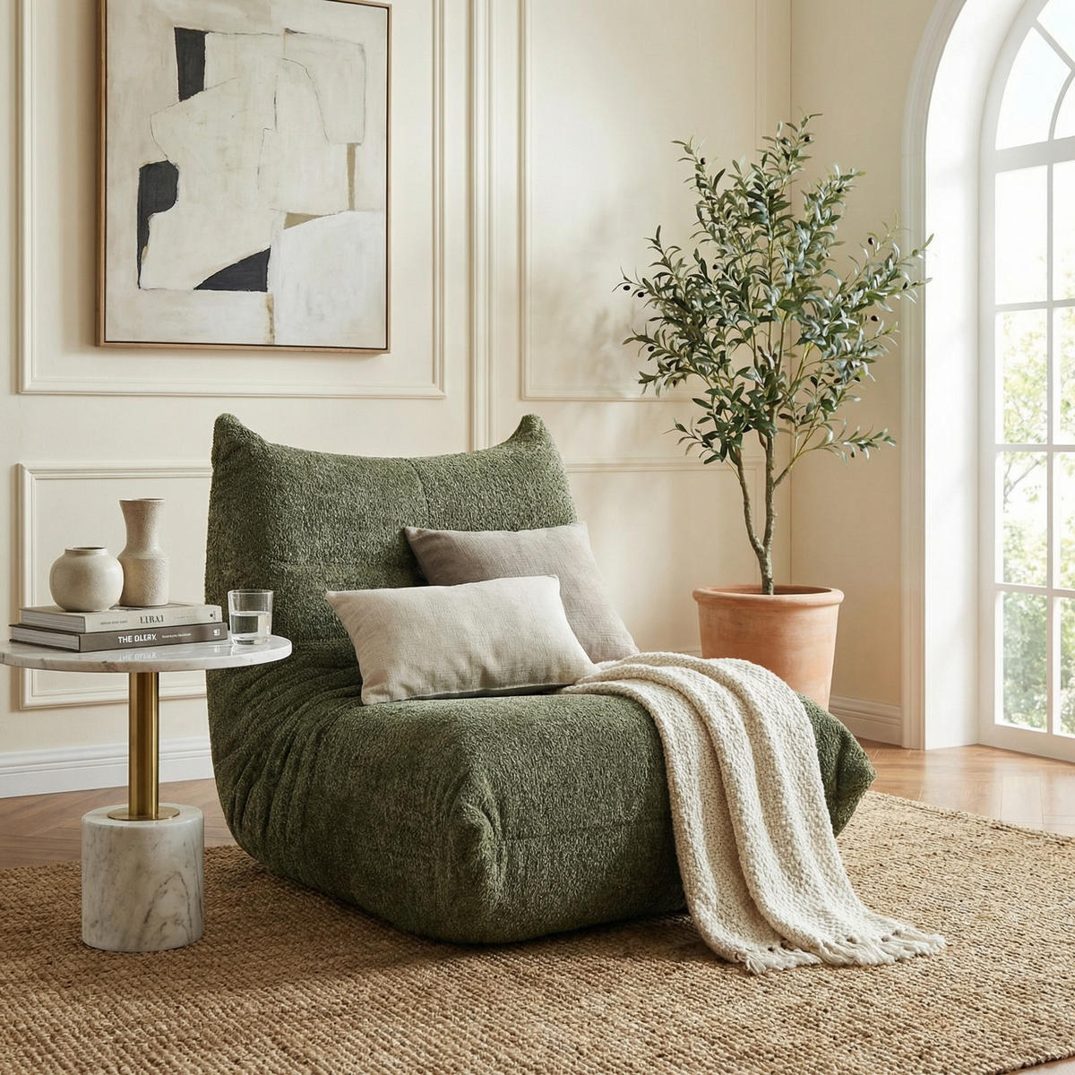 SITZSACK Ergonomischer aus Chenille & Memory-Schaum, Montagefrei - Grün, Textil (94/71/101cm) - Urban Meuble