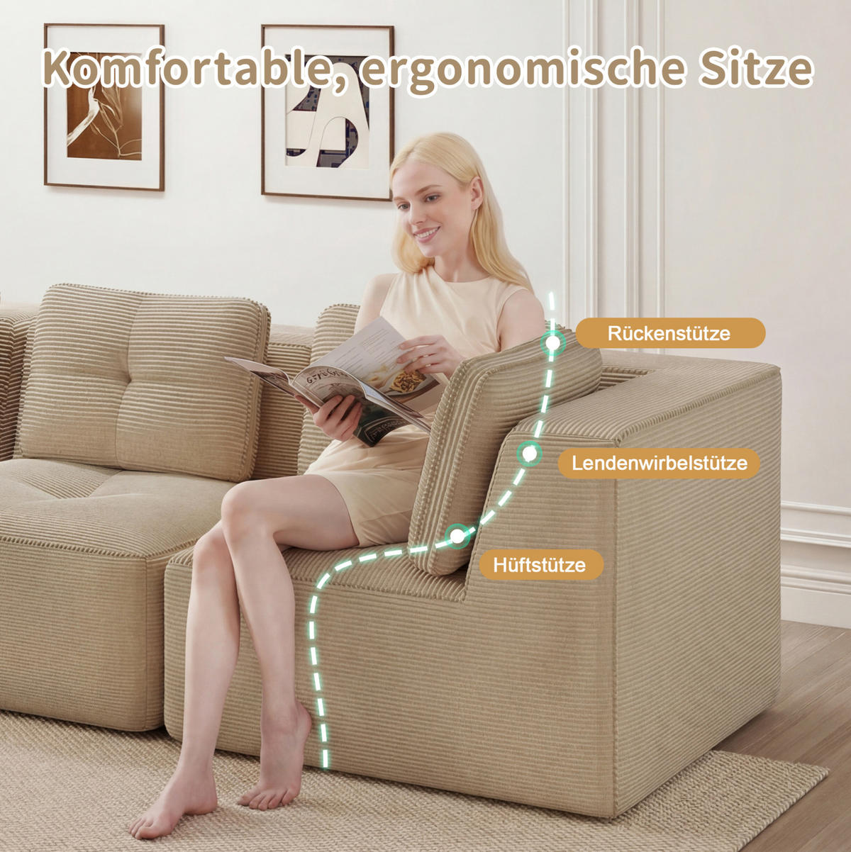 ECKSOFA 206/206/69 cm Beige aus Cordstoff mit modularem Design - Beige, Textil (206/206cm) - OKWISH