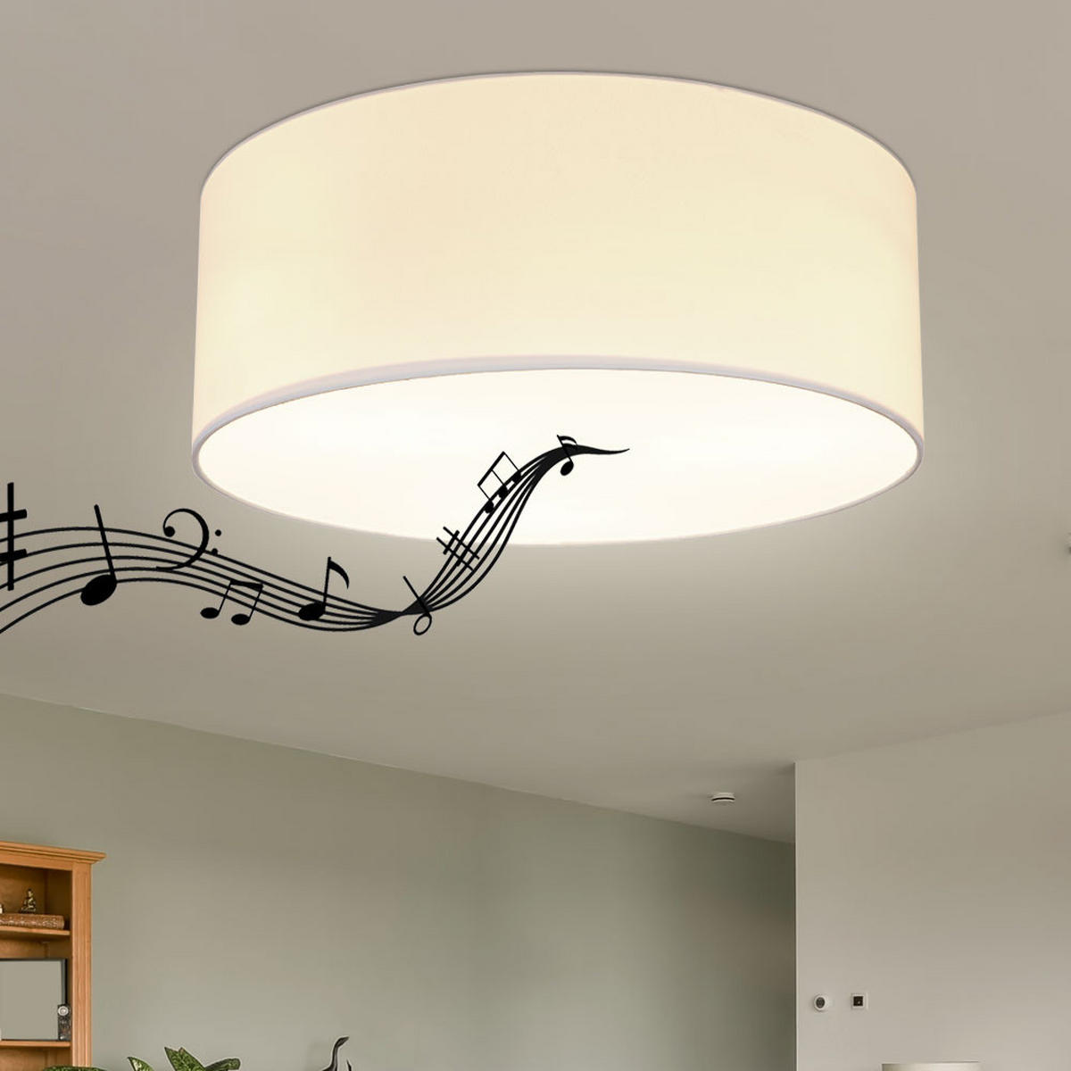 DECKENLEUCHTE Metall Textil Weiß Bluetooth Lautsprecher - Weiß, Textil (40/40/17.5cm) - Globo Lighting