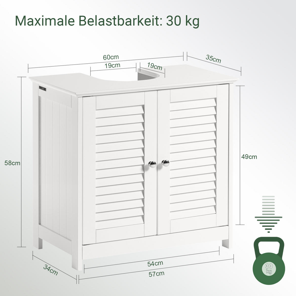 WASCHBECKENUNTERSCHRANK Weiß - Weiß, Holzwerkstoff (60/58/35cm) - SoBuy