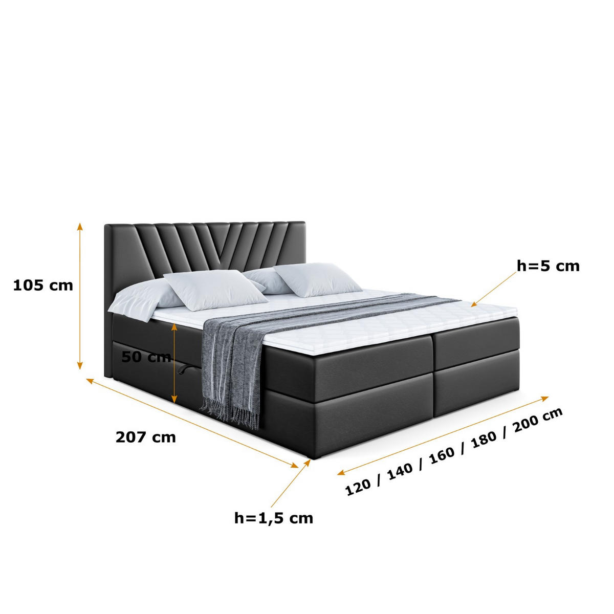 BOXBETT mit Matratze H3 und Lattenrost - ERNINA - 200x200 cm Schwarz Hochglanz - Schwarz Hochglanz, Holzwerkstoff (200/200cm) - ALTDECOR