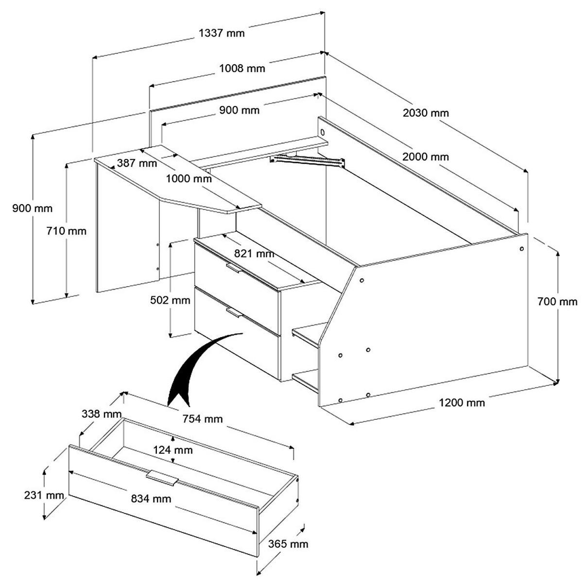 HOCHBETT Parisot Milky 90x200 Holznachbildung Weiß/Japanische Eiche - Eichefarben/Schwarz, Kunststoff (90/200cm) - 58aufmkessel