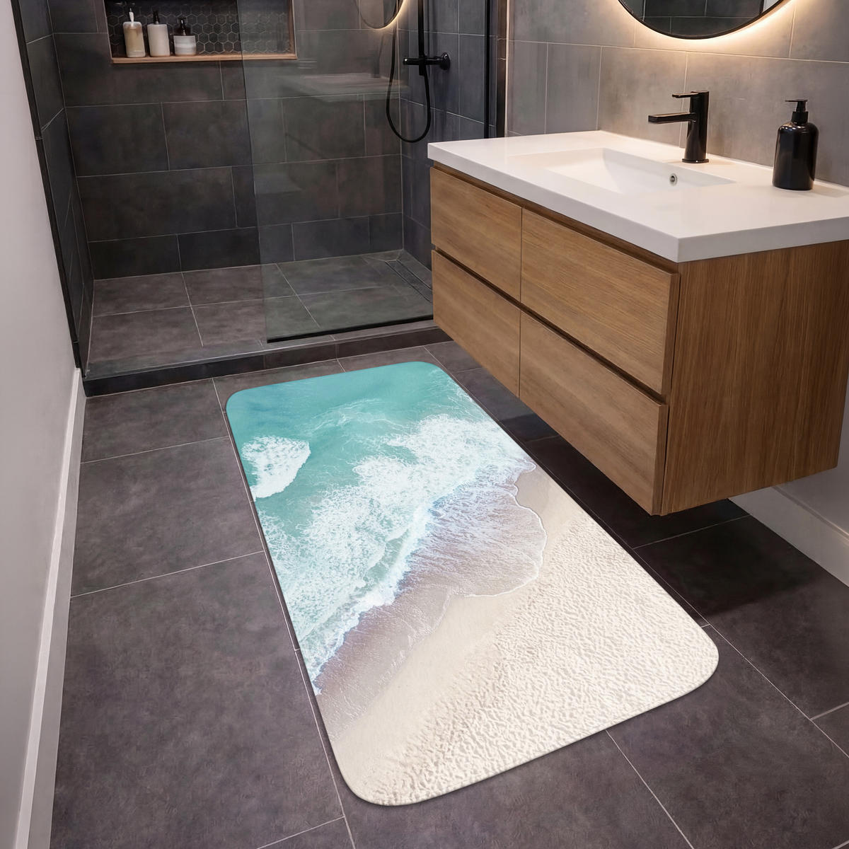KOUPELNOVÁ PŘEDLOŽKA Pláž - Moře - Příroda - Léto 60x120 cm - tyrkysová, textil/plast (60/120cm) - OnlyWow