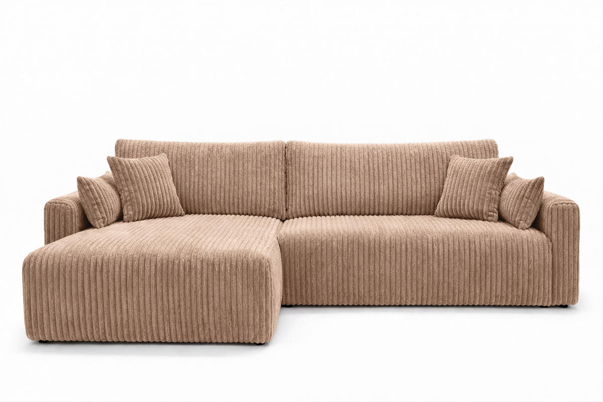 ECKSOFA Mit Schlaffunktion, Cordstoff Tilia, Braun, Links, JAPANDI - Braun, Holz (262/145cm) - Kaiser Möbel