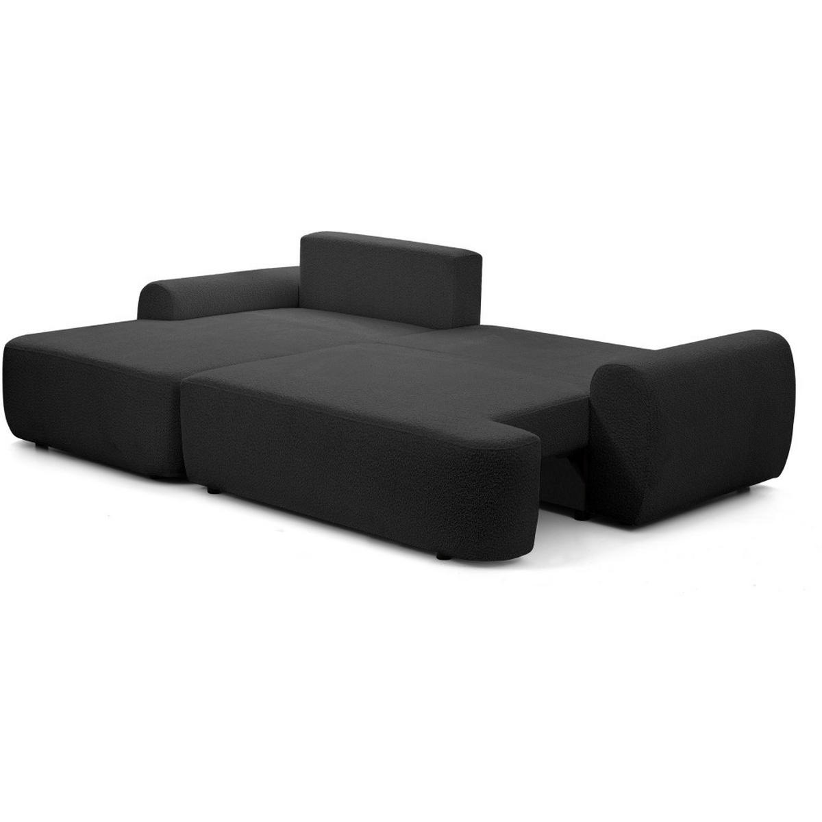 ECKSCHLAFSOFA Oliver im Bouclé-Gewebe, Schwarz, links - Schwarz, Textil (266/160cm) - Beautysofa