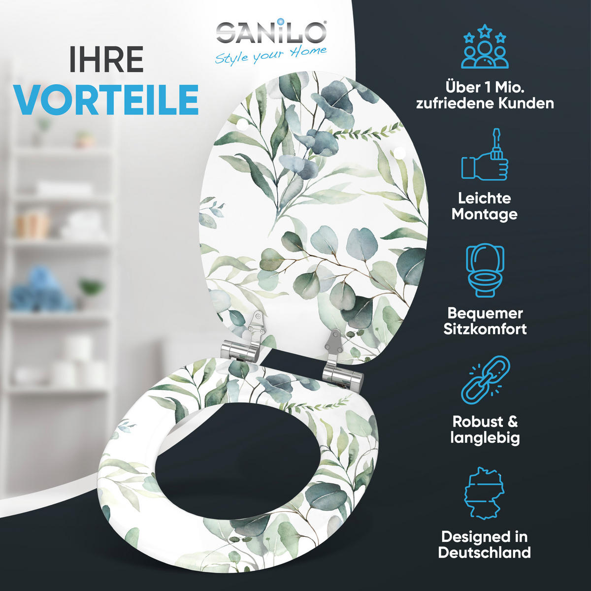 WC Sitz mit Absenkautomatik Eukalyptus - Weiß, Holzwerkstoff (38/6/47cm) - Sanilo