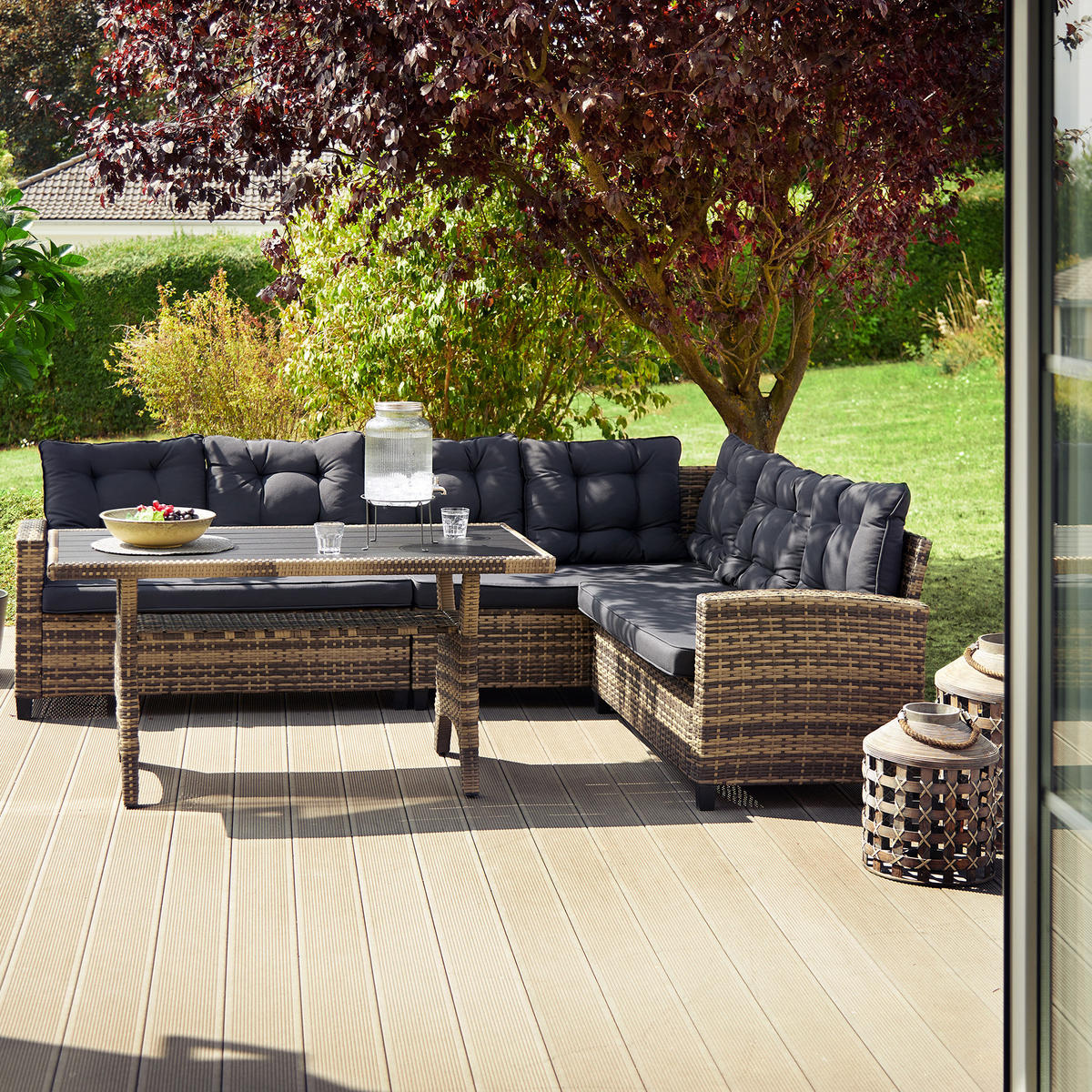 RATTANLOUNGE Catania,Tisch mit Schraubfüßen,natur - Naturfarben, Kunststoff - tectake
