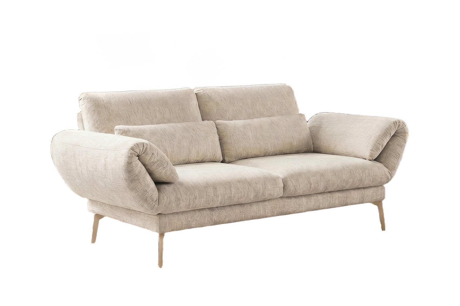 SOFA HOLLY Weiß Flachgewebe - Weiß/Braun, Textil/Metall (176/90/92cm) - KAWOLA