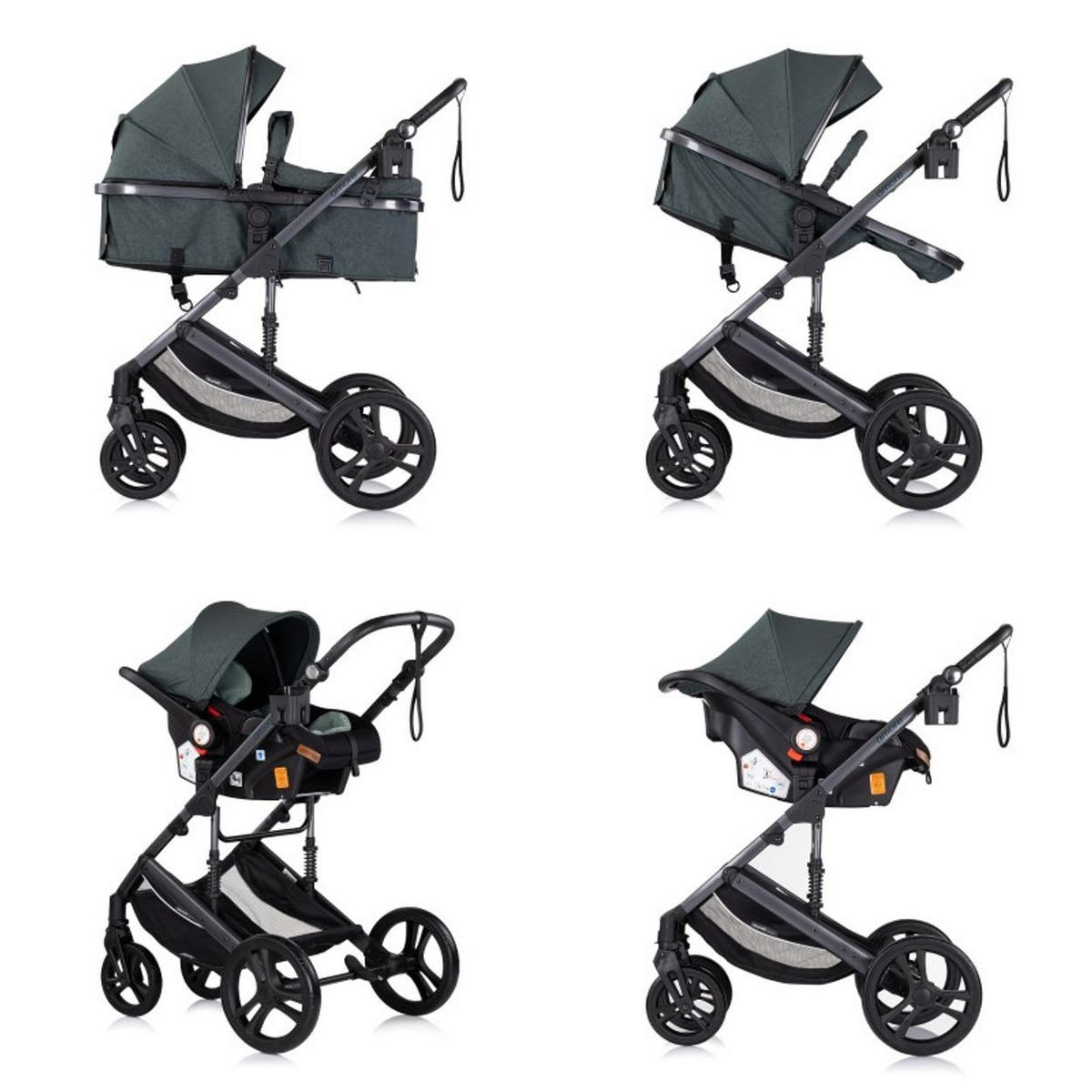 KOMBIKINDERWAGEN Amore 3 in 1 tuerkis Babyschale Adapter Wickeltasche Fußabdeckung - Türkis, Metall (95/63/105cm) - Chipolino