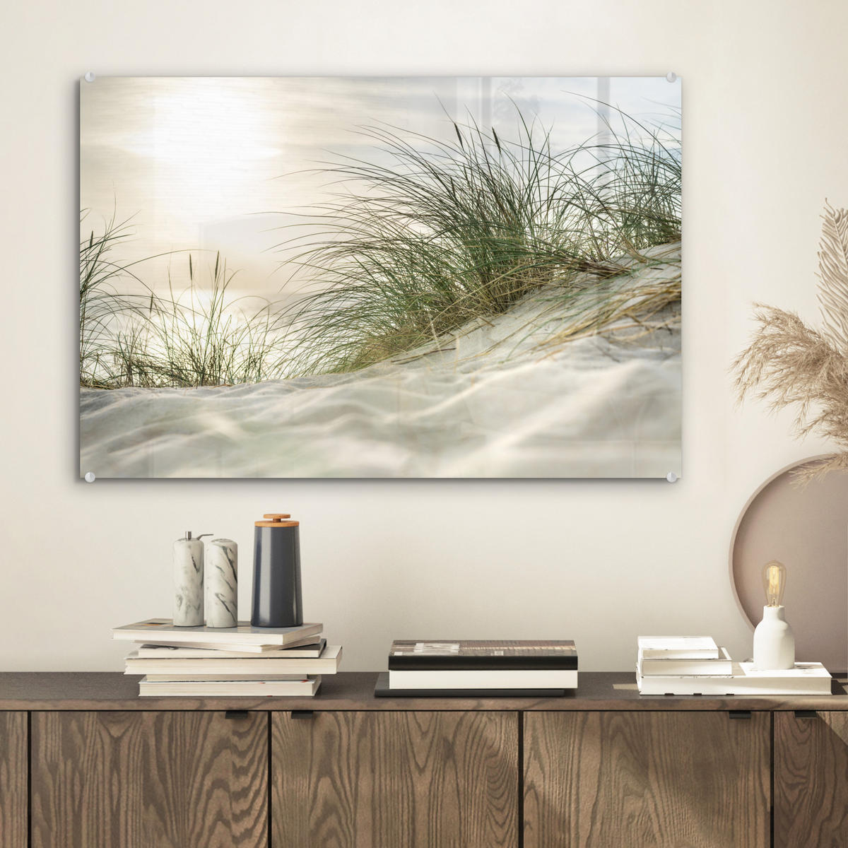 ACRYLGLASBILD Dünen - Strand - Schlewswig-Holstein - Wattenmeer 60x40 cm - Creme, Glas (60/40cm) - MuchoWow