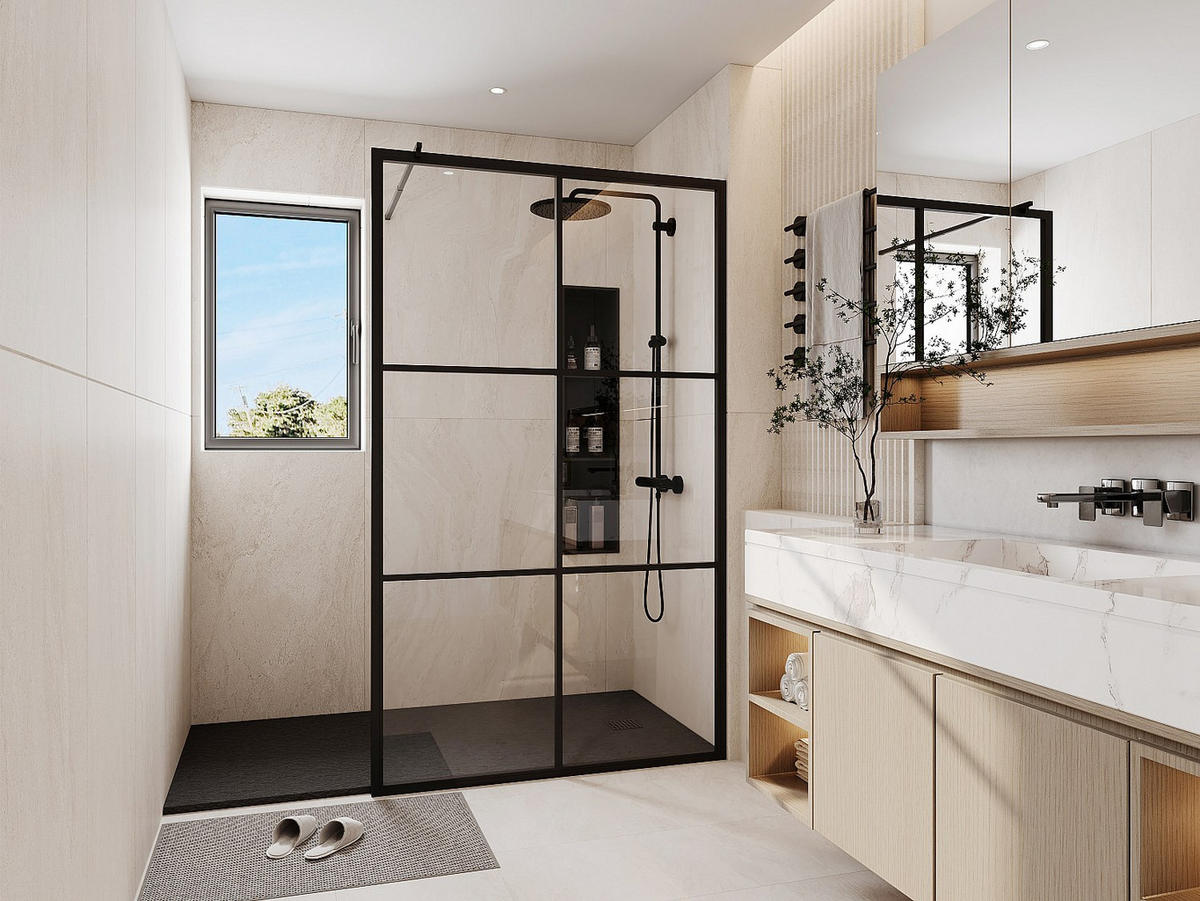 DUSCHWAND für italienische Dusche - Siebdruck - Schwarz matt - 120 x 200 cm - VENTANITA - Schwarz, Glas (120/200cm) - Vente-Unique