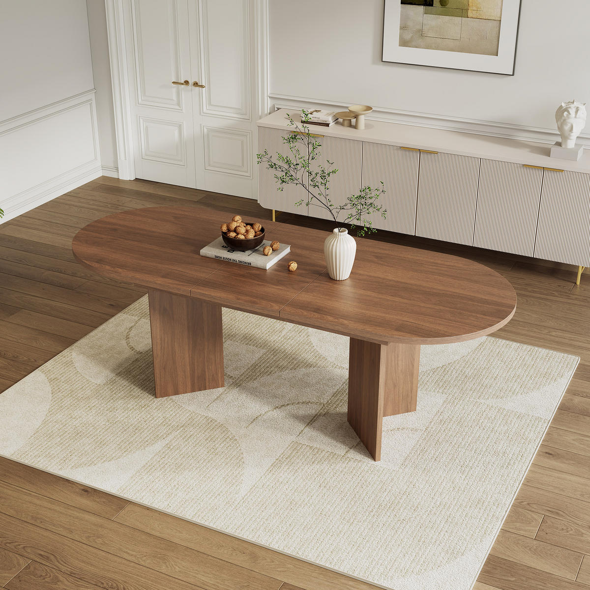 AUSZIEHBARER Esstisch aus MDF 160x80x75 cm Walnuss mit abgerundeten Ecken und 18 mm Tischplatte - Walnussfarben, Holzwerkstoff (160/80/75cm) - Modfu
