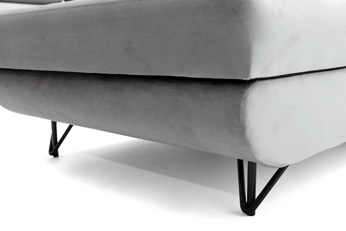 ECKSOFA U-Form JUNIOR U Links mit Schlaffunktion 128x254 Velours Grau - Schwarz/Grau, Holz/Textil (323/90/184cm) - Muffo