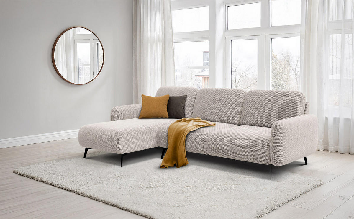 ECKSOFA FEBE 4-Sitzer links, beige - Beige/Schwarz, Holz/Textil (264/157cm) - Courtois Laville