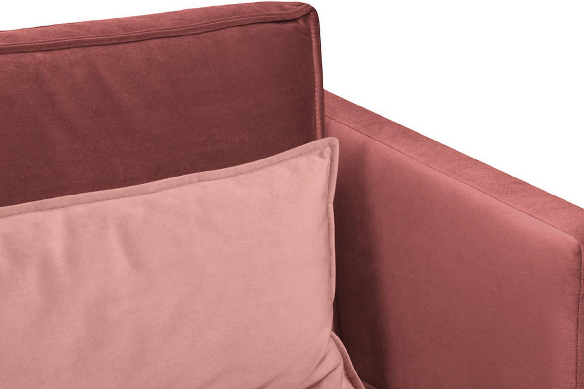 3-SITZER-SOFA GANZO 2 Kissen inklusive, Velours-Stoff, rosa - Pink/Schwarz, Textil/Metall (193/84/92cm) - KONSIMO®