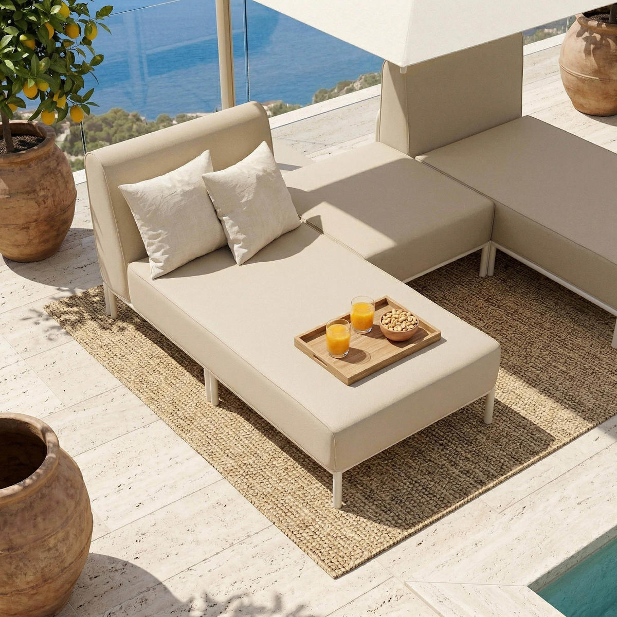 GARTENSOFA mit 3 Sitzplätzen, Beige - Beige, Textil (128/78/144cm) - Oviala